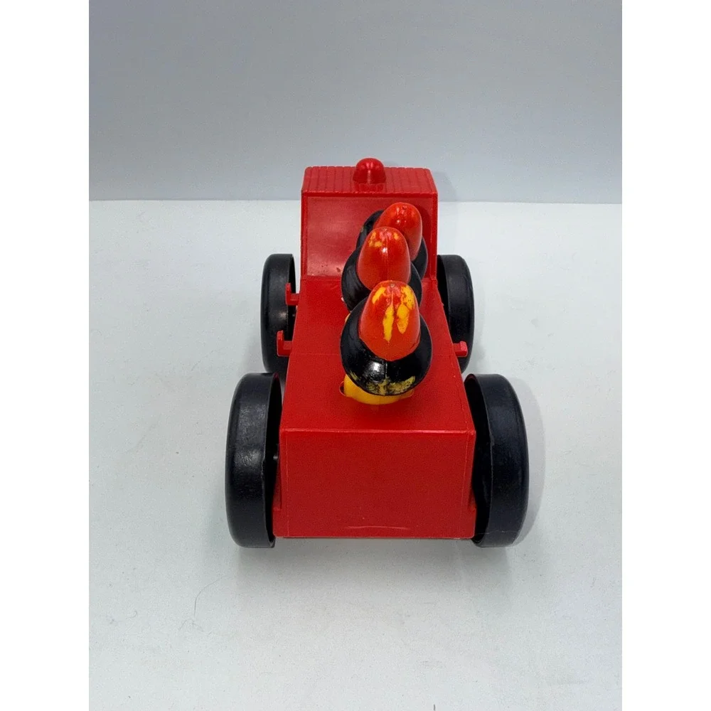 Vintage Fire Truck Toy Red Fair Retro Smiling Face Firefighters Toy Ringing Bell